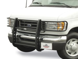 Ford E-350 Grille Guard - Front - Go Rhino - 3000 Series StepGuard with Brush Guards - Black - `03-`07